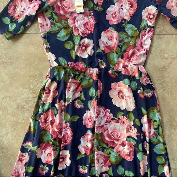 Agnes & Dora Floral Long Navy Blue Pink Mid Sleeve Dress Women's Size Small T. D - Picture 3 of 8